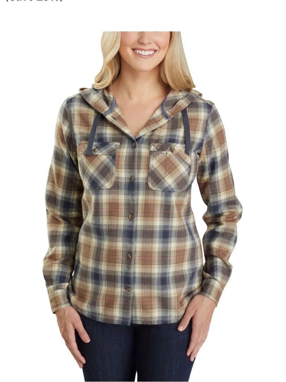 Women’s Carhartt Relaxed Fit Flannel Hooded Plaid Shirt Size Large